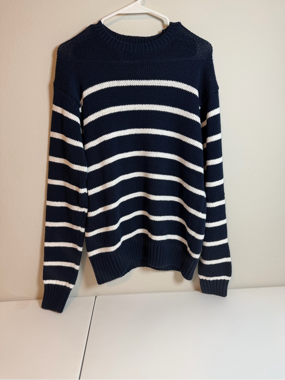 Brandy Melville Preppy Coastal Navy and White Striped Crewneck Sweater Women